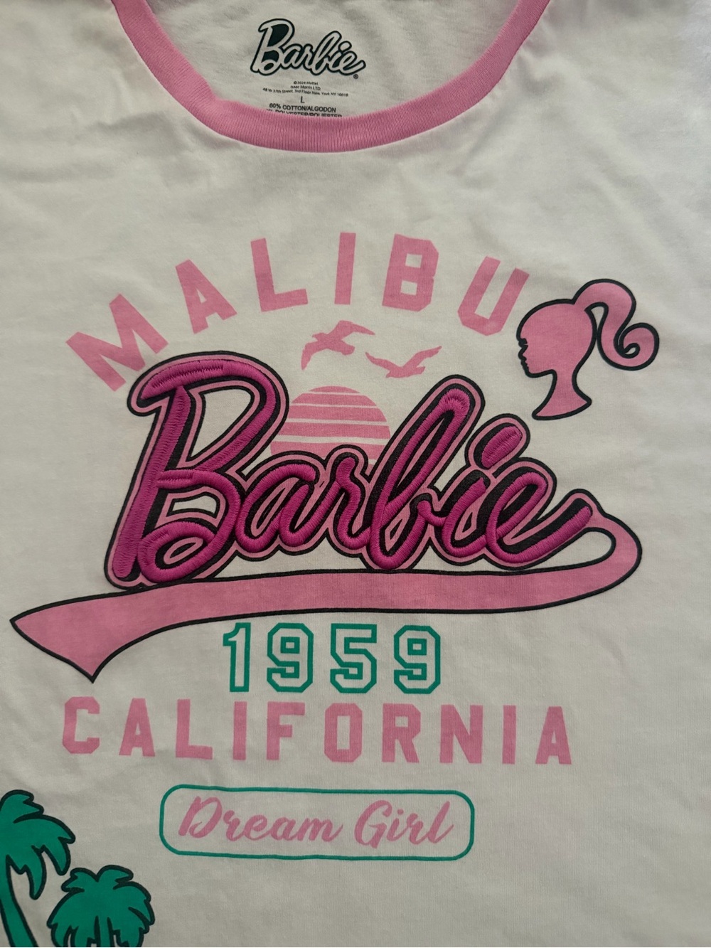 Barbie White Tee with Pink and Teal Graphic